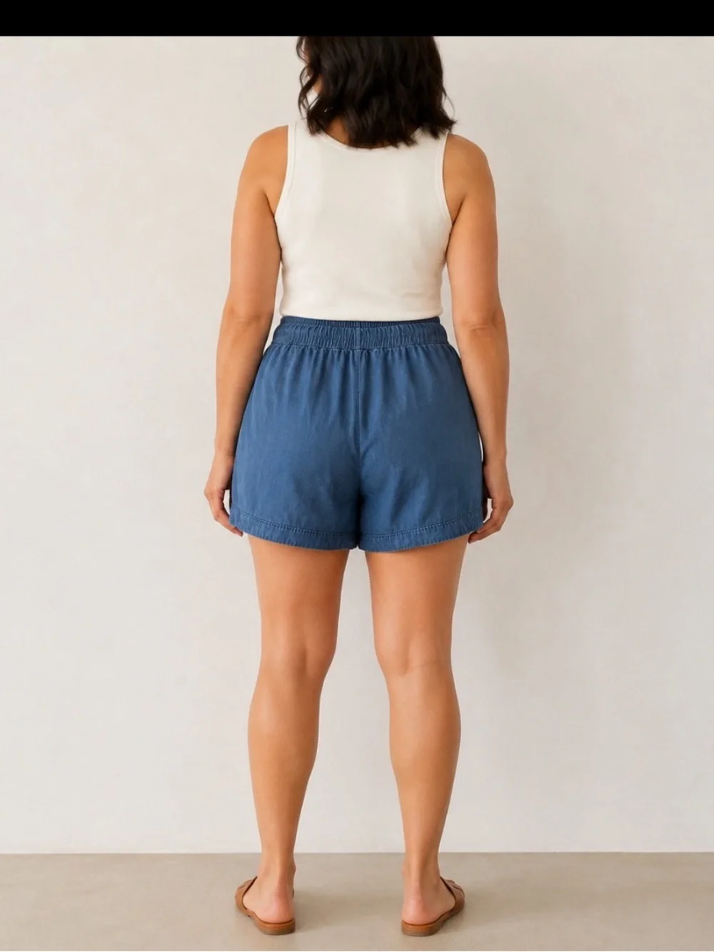 Calvin Klein Drawstring High-Waist Chambray Shorts - Blue